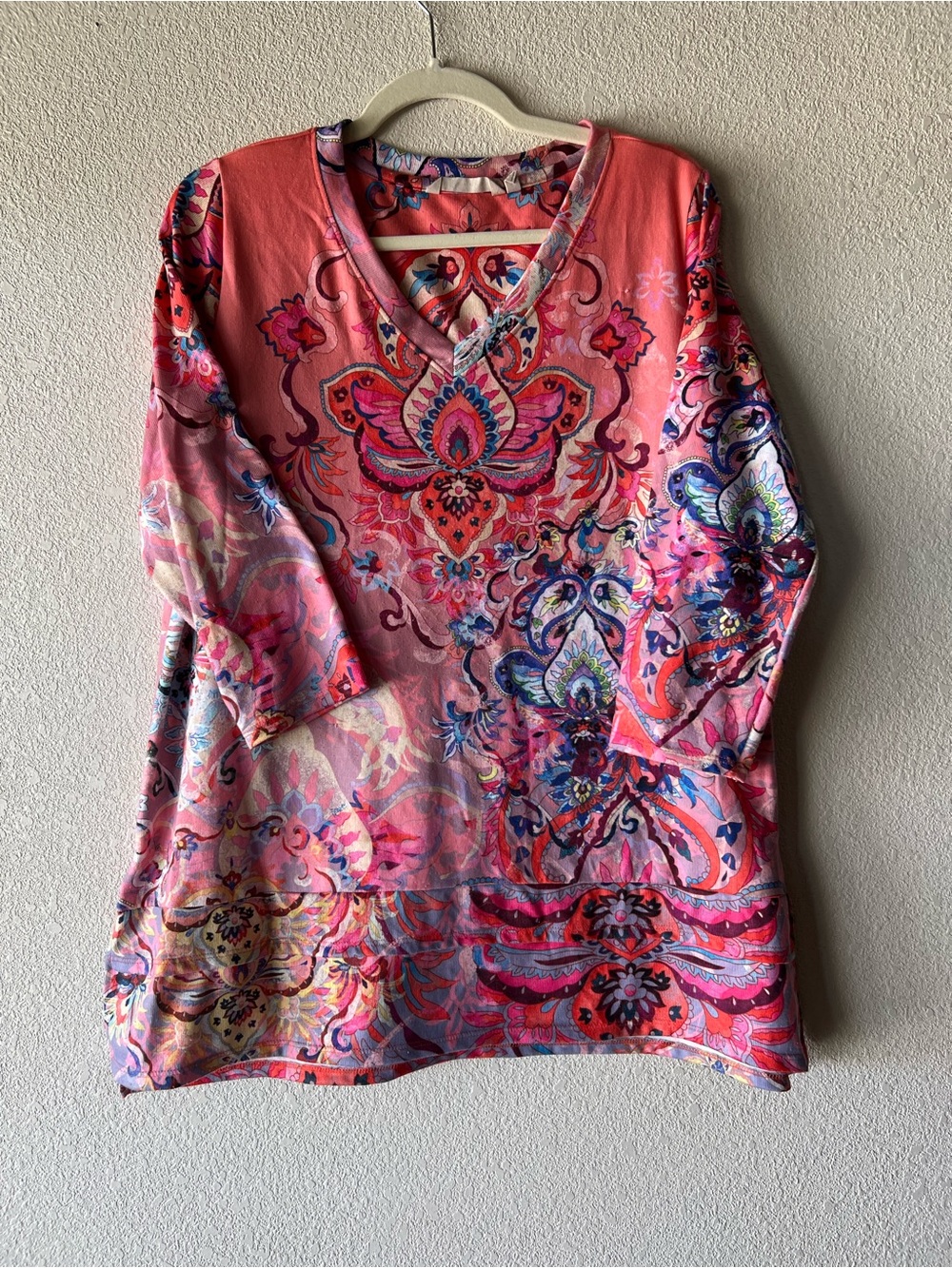 Soft Surroundings Coral Pink V-Neck Paisley-Print Tunic